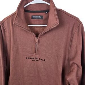 Kenneth Cole Quarter-Zip Pullover Sweatshirt Men's M Brown Fleece Pockets DESIGN
